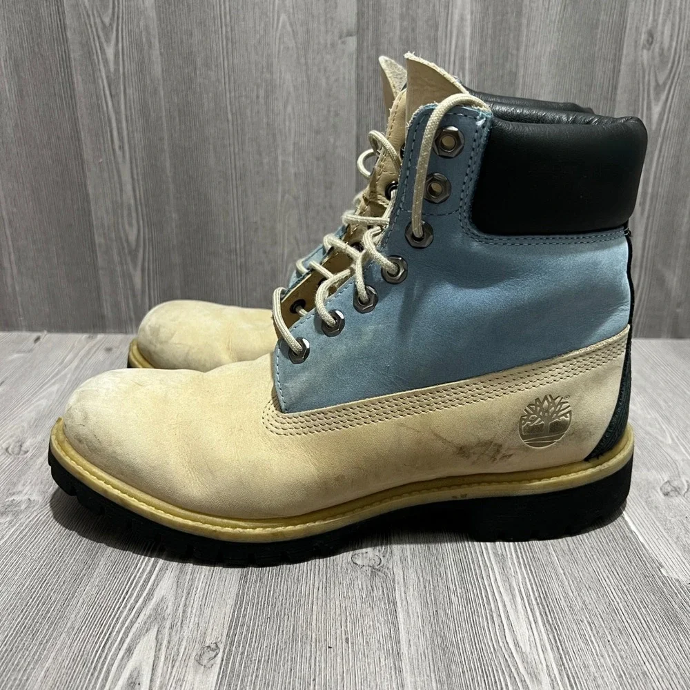 Timberland Mens 6 Inch Premium Waterproof Boots Cream Blue A2KDY Size 8M‎